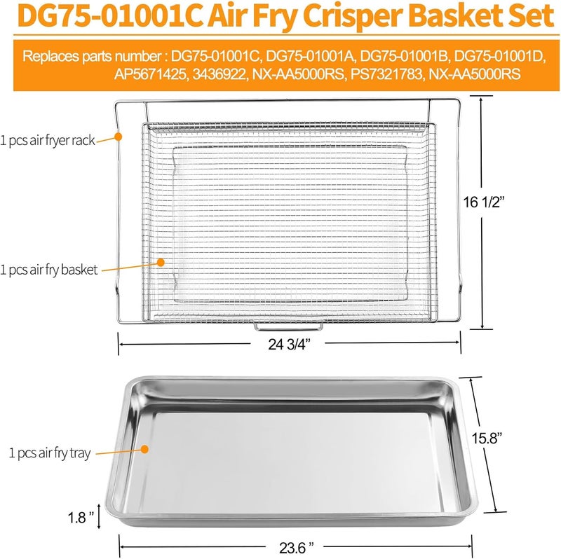 atgestore NX-AA5000RS Air Fryer Tray Replacement for Samsung Oven Parts 24.7 x 16.5 IN Air Fryer Basket DG75-01001C Stainless Steel Air Fryer Oven Rack NE63A6511SS Samsung Oven Accessories 1 Set - Image 2
